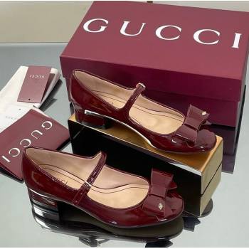 Gucci Bow Mary Jane Ballet Flats in Patent Leather Ancora Red 2025 835748 (MD-250828026)