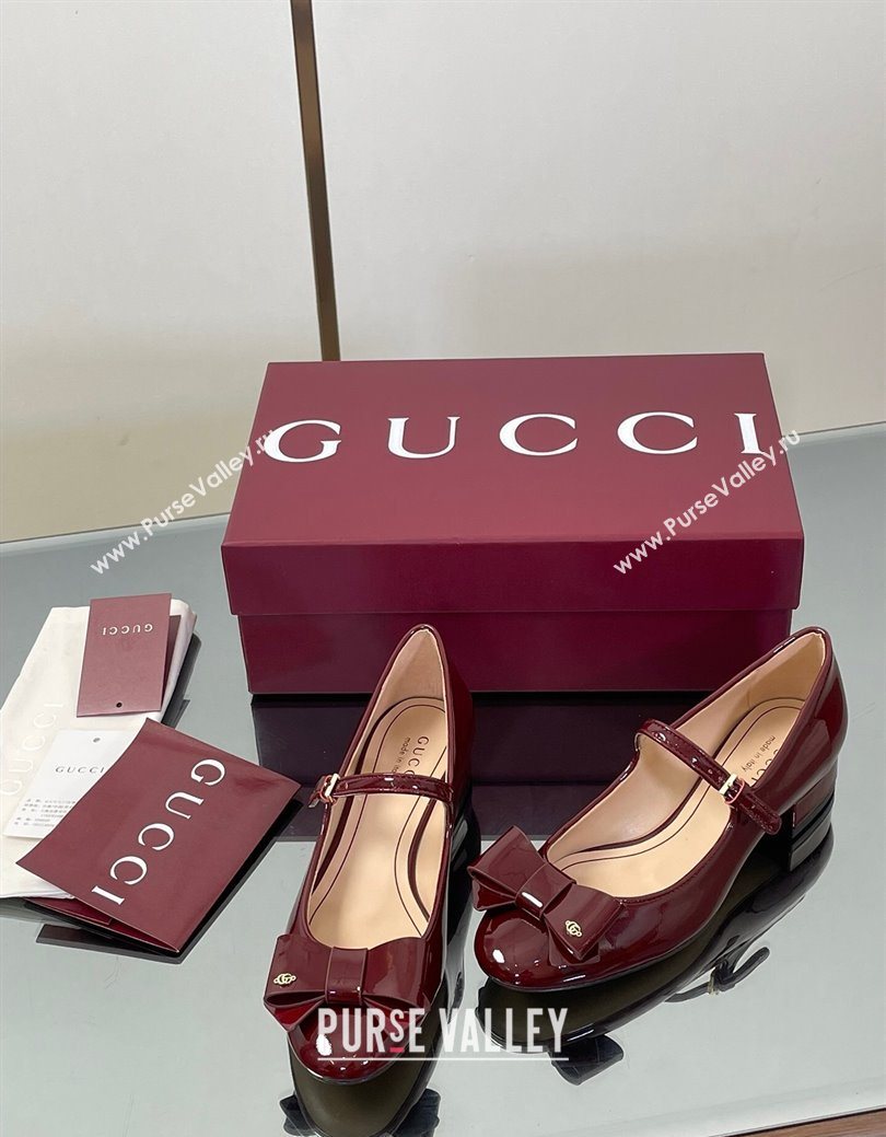 Gucci Bow Mary Jane Ballet Flats in Patent Leather Ancora Red 2025 835748 (MD-250828026)