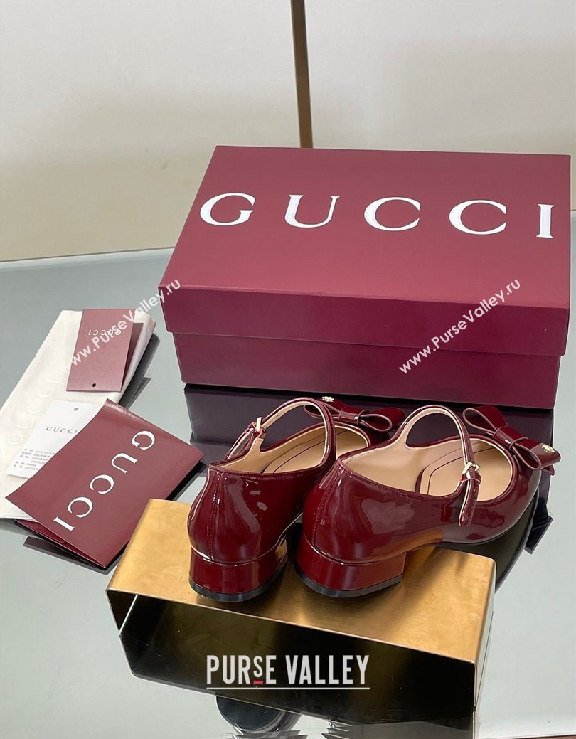 Gucci Bow Mary Jane Ballet Flats in Patent Leather Ancora Red 2025 835748 (MD-250828026)
