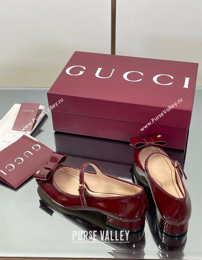 Gucci Bow Mary Jane Ballet Flats in Patent Leather Ancora Red 2025 835748 (MD-250828026)