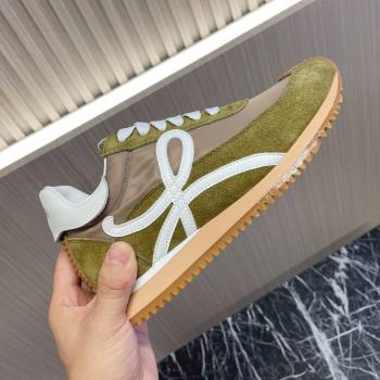 Loewe Flow Runner Sneakers in Nylon and Suede L81509 Green/White 2024 (BLD-24081509)