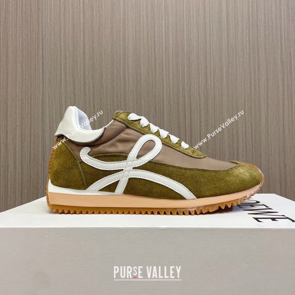 Loewe Flow Runner Sneakers in Nylon and Suede L81509 Green/White 2024 (BLD-24081509)