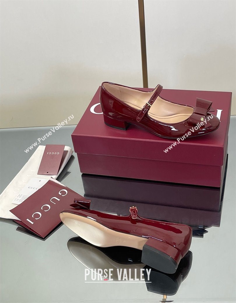 Gucci Bow Mary Jane Ballet Flats in Patent Leather Ancora Red 2025 835748 (MD-250828026)
