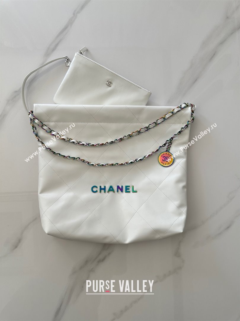 Chanel 22 Calfskin Small Shopping Bag AS3260 with Iridescent Logo White 2024 (YEZI-24031211)