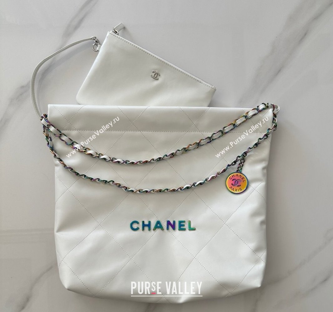 Chanel 22 Calfskin Small Shopping Bag AS3260 with Iridescent Logo White 2024 (YEZI-24031211)