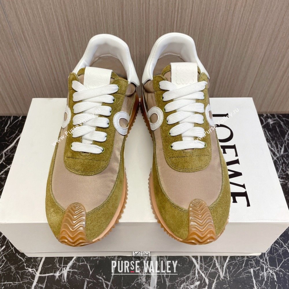 Loewe Flow Runner Sneakers in Nylon and Suede L81509 Green/White 2024 (BLD-24081509)