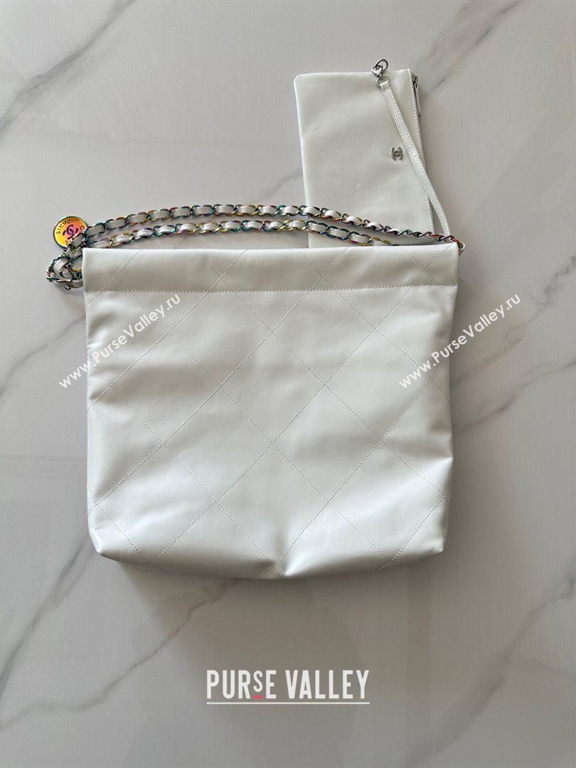 Chanel 22 Calfskin Small Shopping Bag AS3260 with Iridescent Logo White 2024 (YEZI-24031211)