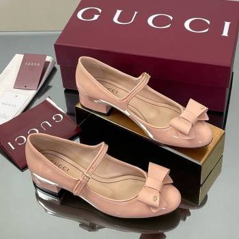 Gucci Bow Mary Jane Ballet Flats in Patent Leather Light Pink 2025 835748 (MD-250828027)