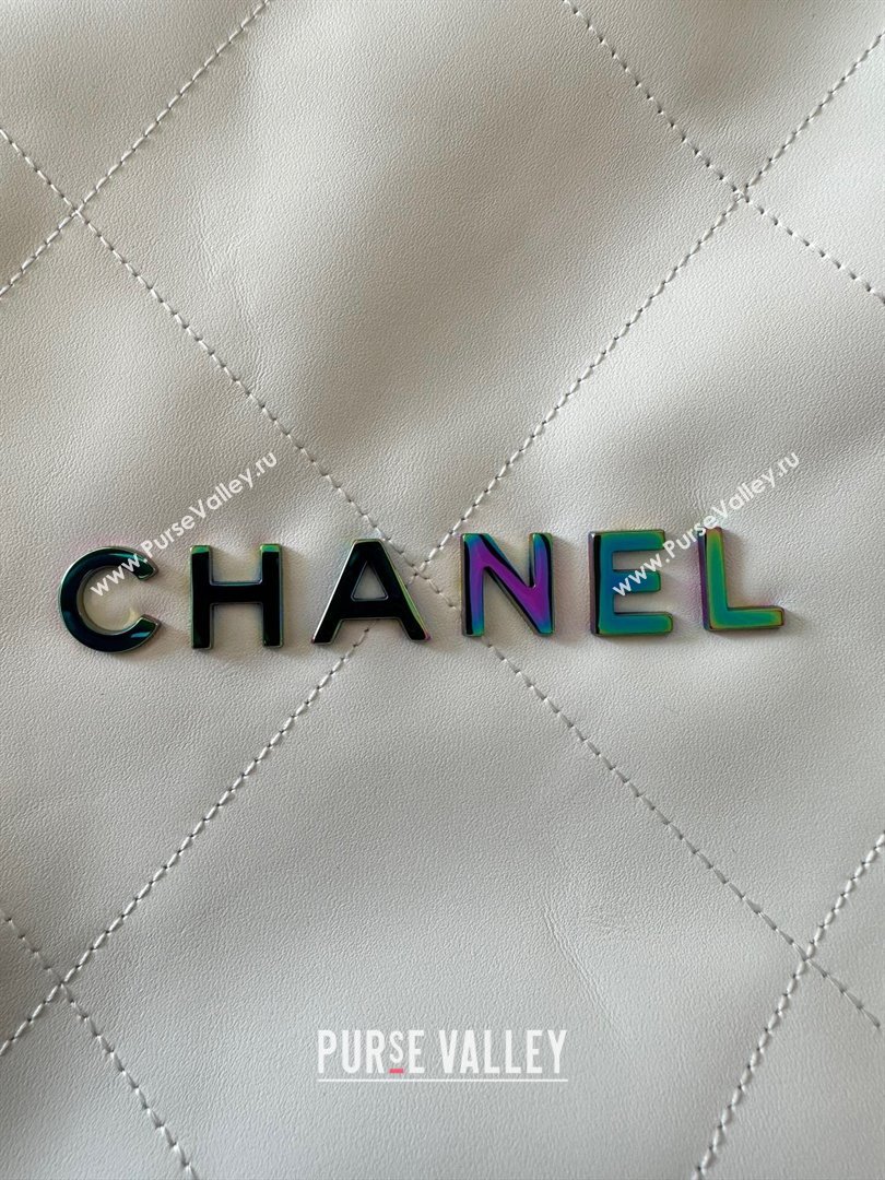 Chanel 22 Calfskin Small Shopping Bag AS3260 with Iridescent Logo White 2024 (YEZI-24031211)