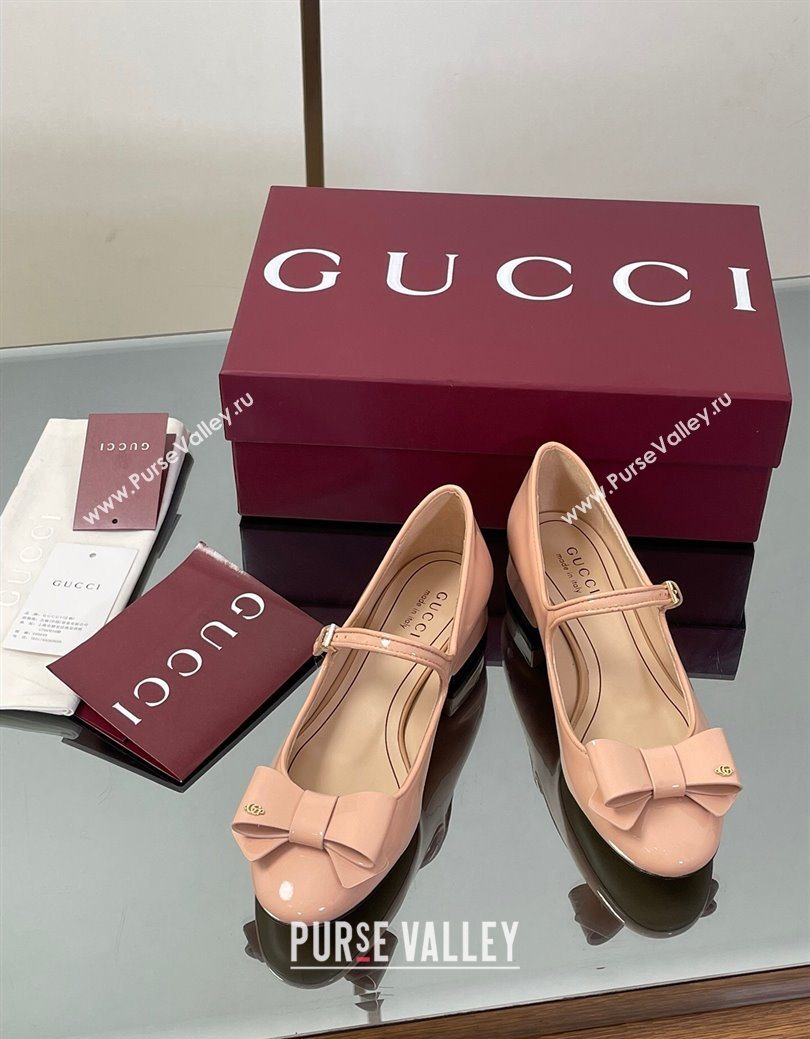 Gucci Bow Mary Jane Ballet Flats in Patent Leather Light Pink 2025 835748 (MD-250828027)