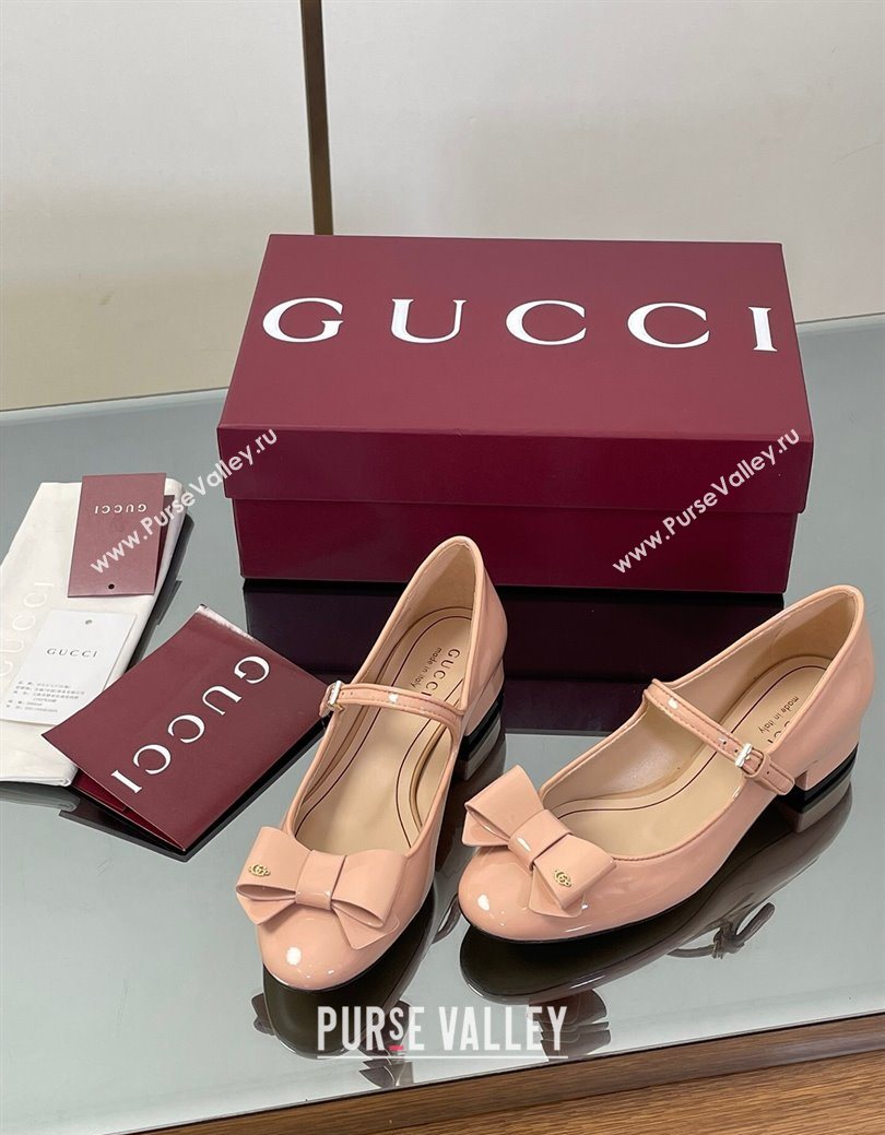 Gucci Bow Mary Jane Ballet Flats in Patent Leather Light Pink 2025 835748 (MD-250828027)