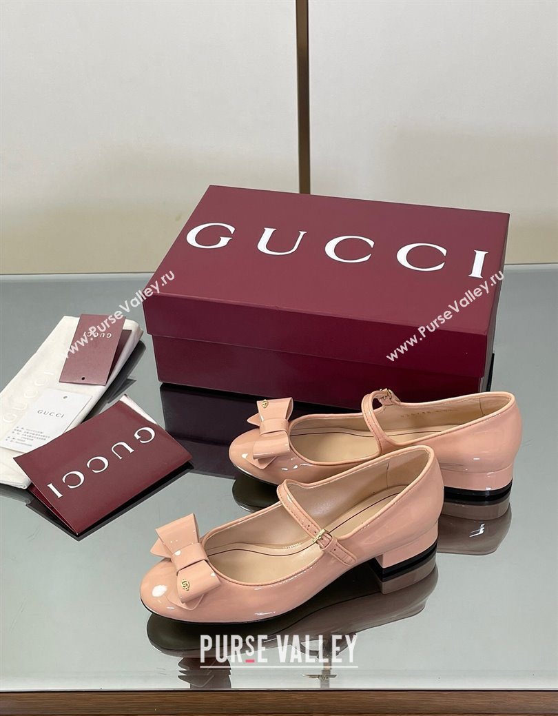 Gucci Bow Mary Jane Ballet Flats in Patent Leather Light Pink 2025 835748 (MD-250828027)