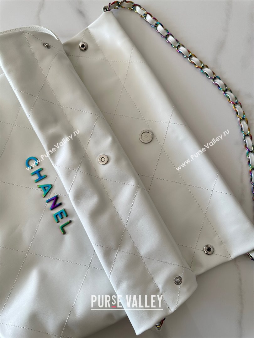 Chanel 22 Calfskin Small Shopping Bag AS3260 with Iridescent Logo White 2024 (YEZI-24031211)