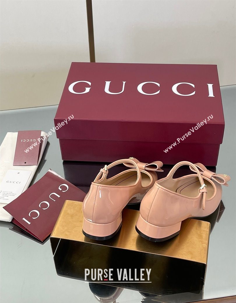 Gucci Bow Mary Jane Ballet Flats in Patent Leather Light Pink 2025 835748 (MD-250828027)