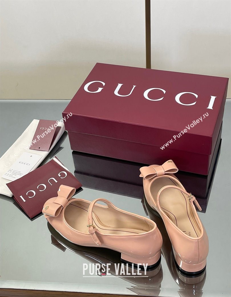 Gucci Bow Mary Jane Ballet Flats in Patent Leather Light Pink 2025 835748 (MD-250828027)