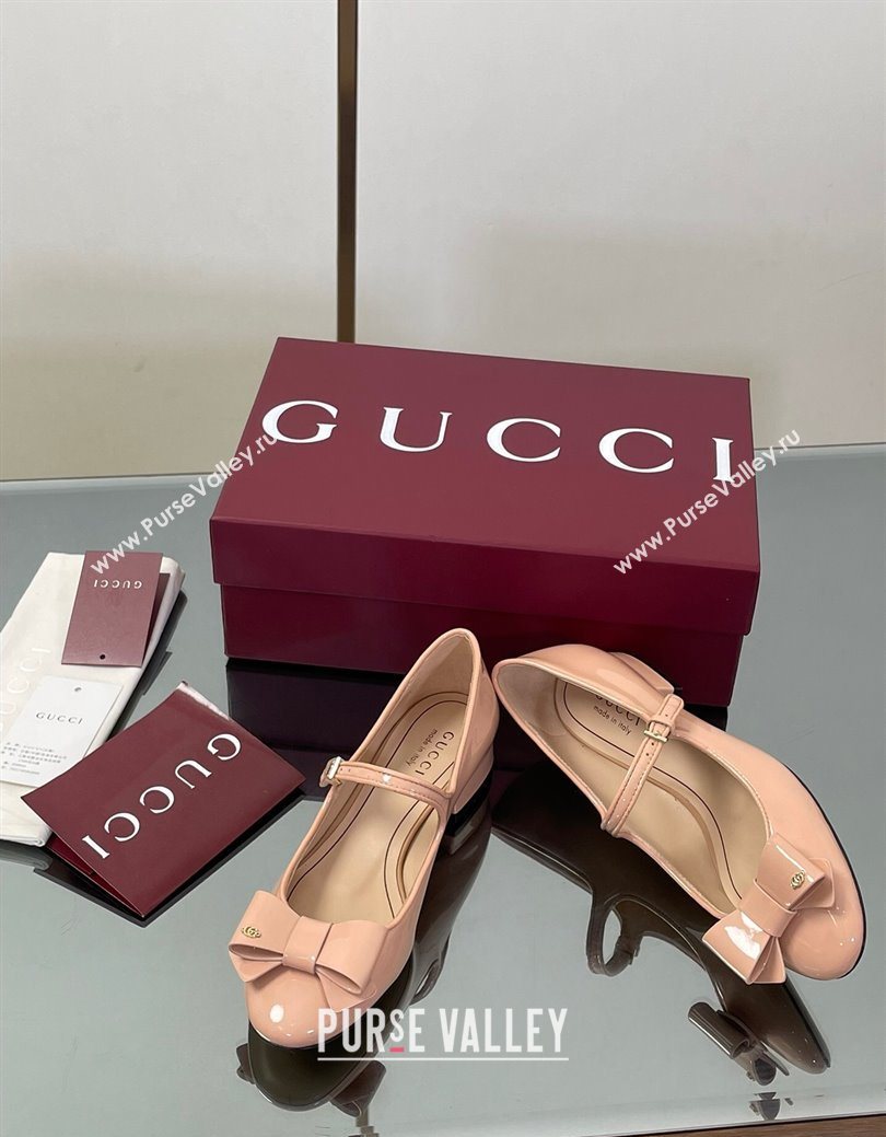 Gucci Bow Mary Jane Ballet Flats in Patent Leather Light Pink 2025 835748 (MD-250828027)