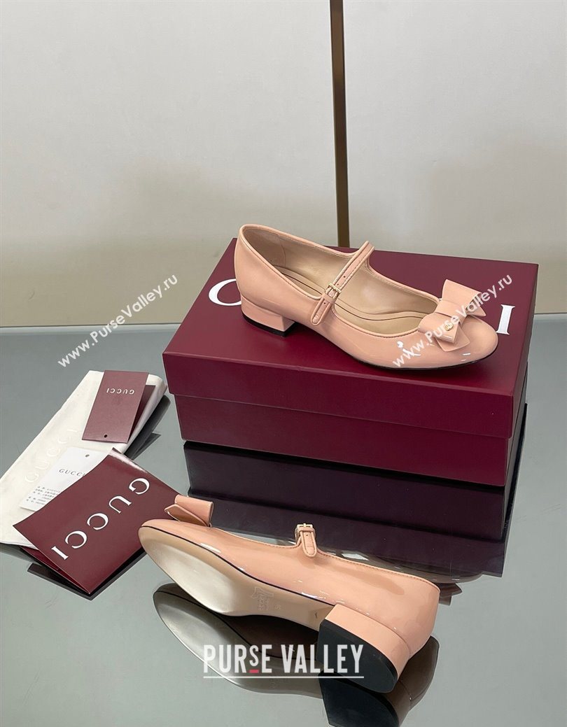 Gucci Bow Mary Jane Ballet Flats in Patent Leather Light Pink 2025 835748 (MD-250828027)