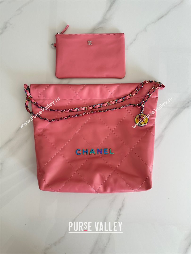 Chanel 22 Calfskin Small Shopping Bag AS3260 with Iridescent Logo Pink 2024 (YEZI-24031210)