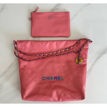 Chanel 22 Calfskin Small Shopping Bag AS3260 with Iridescent Logo Pink 2024 (YEZI-24031210)