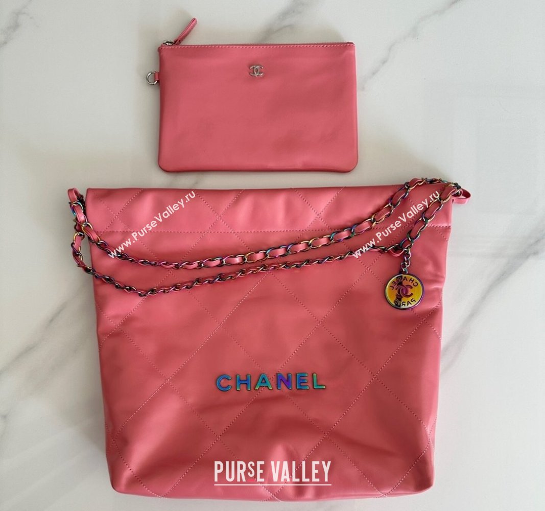 Chanel 22 Calfskin Small Shopping Bag AS3260 with Iridescent Logo Pink 2024 (YEZI-24031210)