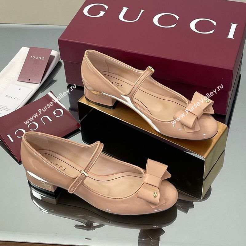 Gucci Bow Mary Jane Ballet Flats in Patent Leather Nude 2025 835748 (MD-250828028)