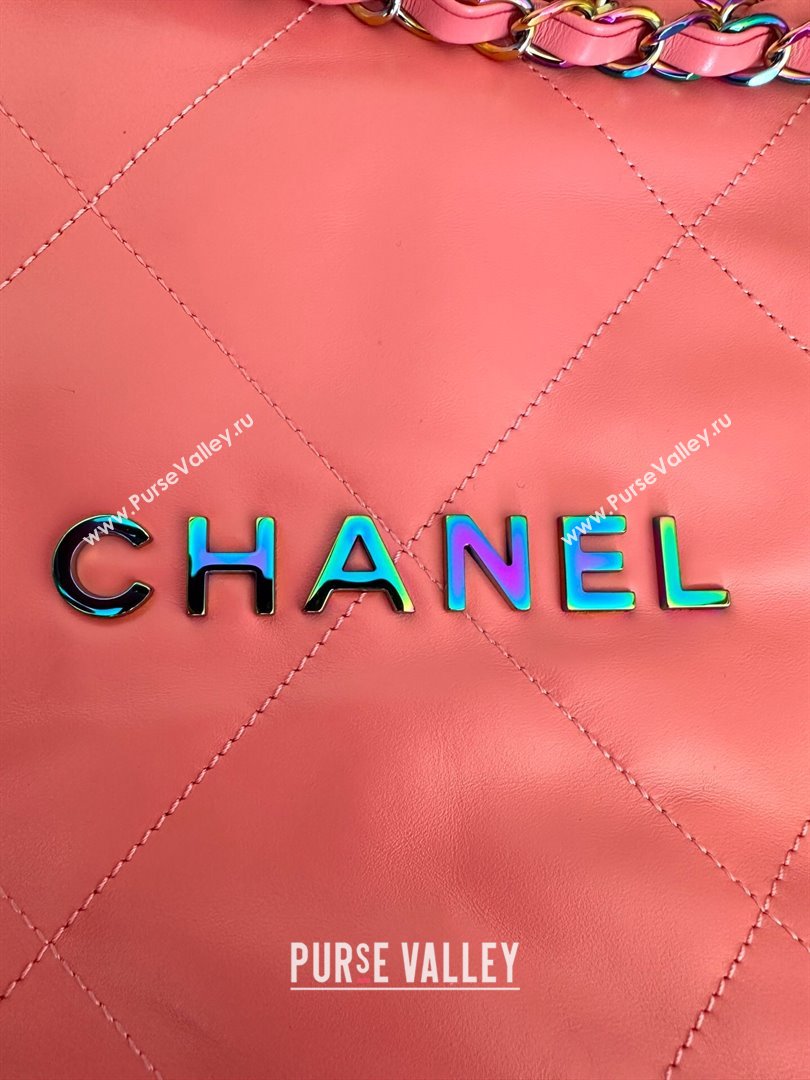 Chanel 22 Calfskin Small Shopping Bag AS3260 with Iridescent Logo Pink 2024 (YEZI-24031210)