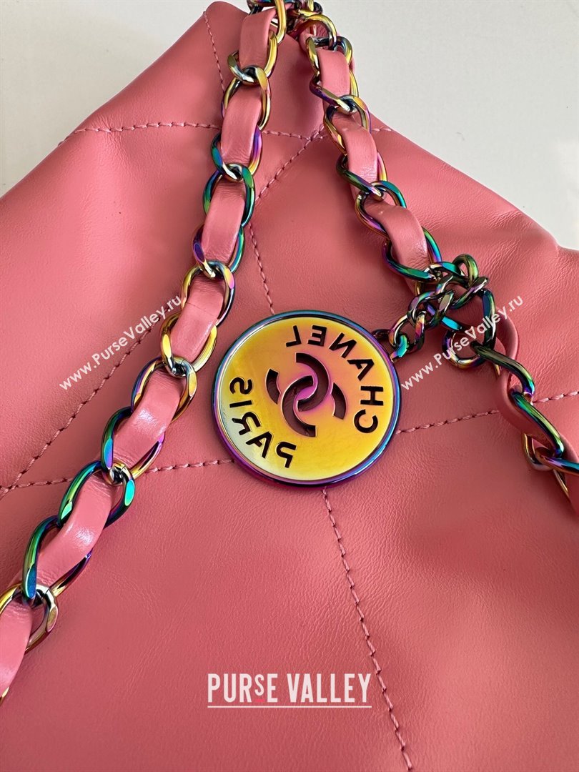 Chanel 22 Calfskin Small Shopping Bag AS3260 with Iridescent Logo Pink 2024 (YEZI-24031210)