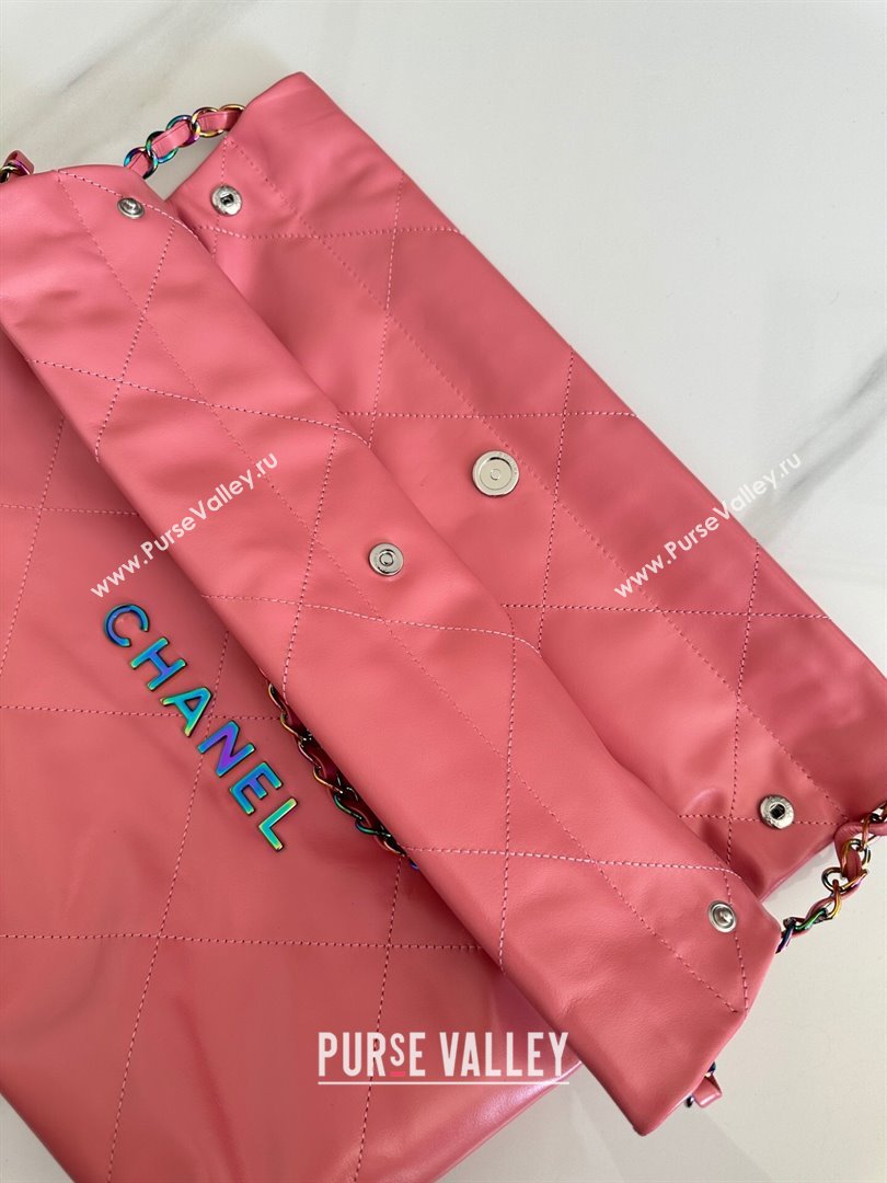 Chanel 22 Calfskin Small Shopping Bag AS3260 with Iridescent Logo Pink 2024 (YEZI-24031210)