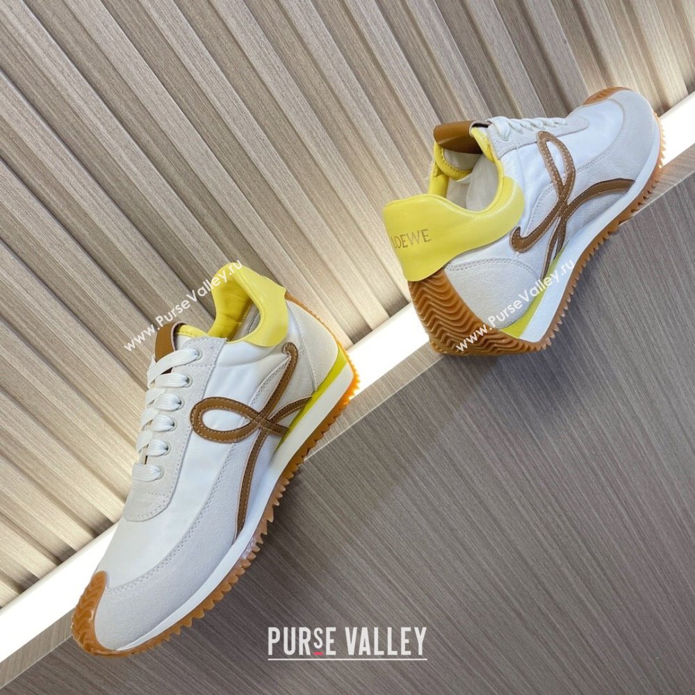 Loewe Flow Runner Sneakers in Nylon and Suede L81511 White/Brown/Yellow 2024 (BLD-24081511)