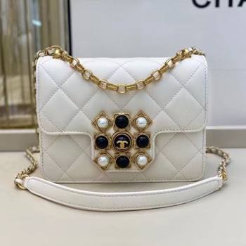 Chanel Quilted Calfskin Flap Bag with Resin Stone Charm AS1889 White 2020 TOP (SMJD-20112111)