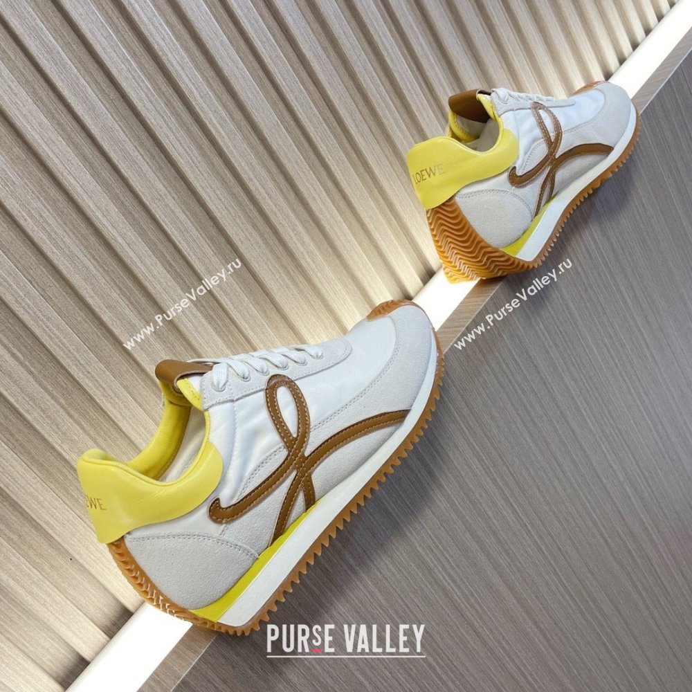 Loewe Flow Runner Sneakers in Nylon and Suede L81511 White/Brown/Yellow 2024 (BLD-24081511)