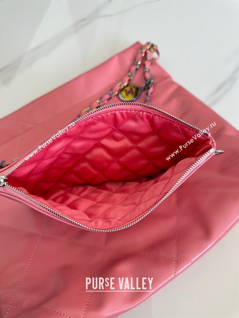 Chanel 22 Calfskin Small Shopping Bag AS3260 with Iridescent Logo Pink 2024 (YEZI-24031210)