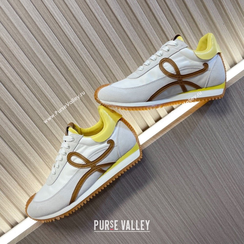 Loewe Flow Runner Sneakers in Nylon and Suede L81511 White/Brown/Yellow 2024 (BLD-24081511)