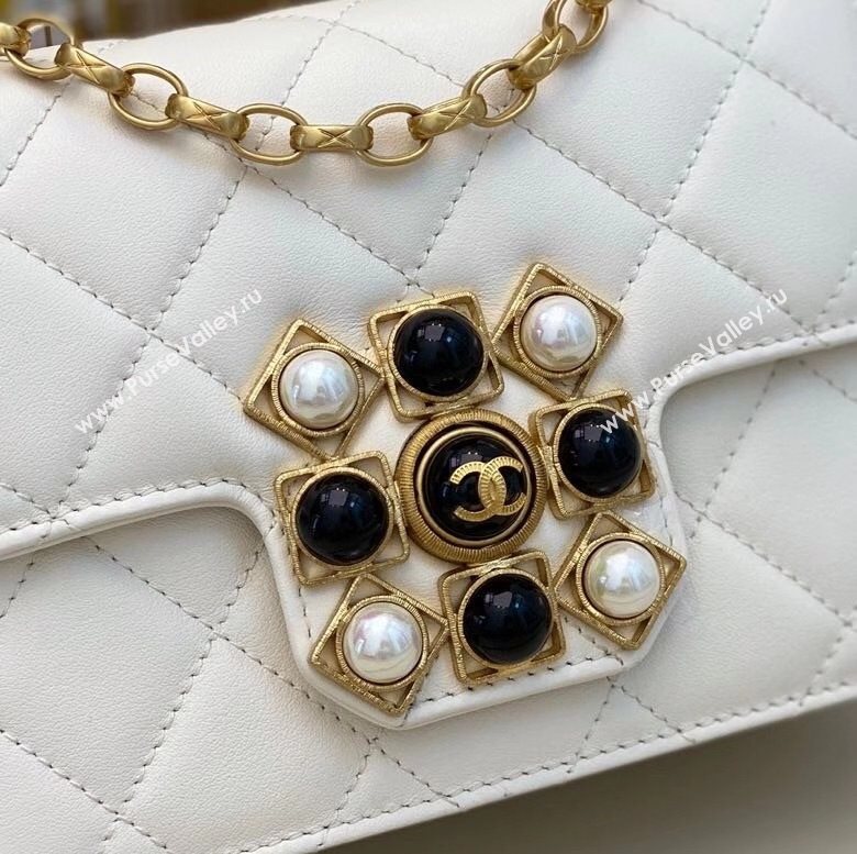 Chanel Quilted Calfskin Flap Bag with Resin Stone Charm AS1889 White 2020 TOP (SMJD-20112111)