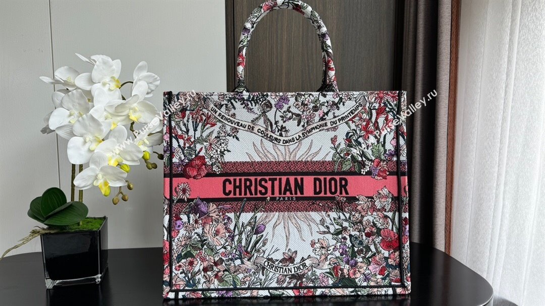 Dior Large Book Tote Bag Bag in Ecru Multicolor Dior 4 Saisons Printemps Soleil Pink 2024 (DMZ-24062813)