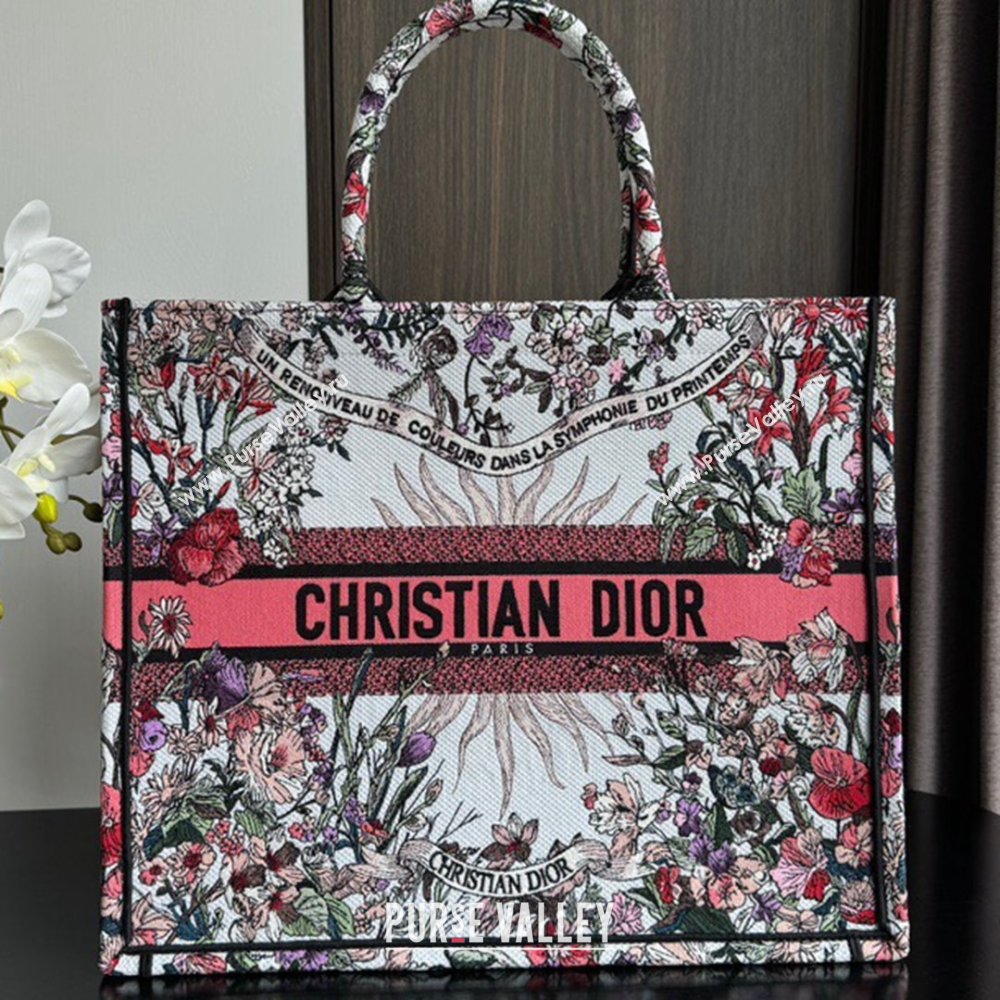 Dior Large Book Tote Bag Bag in Ecru Multicolor Dior 4 Saisons Printemps Soleil Pink 2024 (DMZ-24062813)