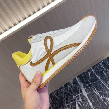 Loewe Flow Runner Sneakers in Nylon and Suede L81511 White/Brown/Yellow 2024 (BLD-24081511)