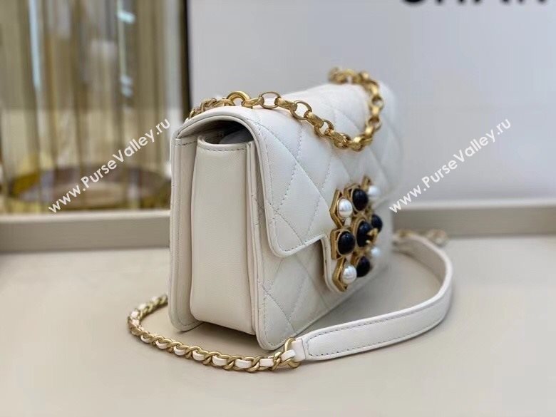 Chanel Quilted Calfskin Flap Bag with Resin Stone Charm AS1889 White 2020 TOP (SMJD-20112111)
