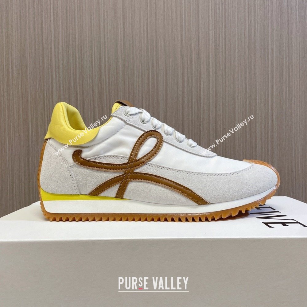 Loewe Flow Runner Sneakers in Nylon and Suede L81511 White/Brown/Yellow 2024 (BLD-24081511)