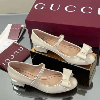 Gucci Bow Mary Jane Ballet Flats in Patent Leather White 2025 835748 (MD-250828029)