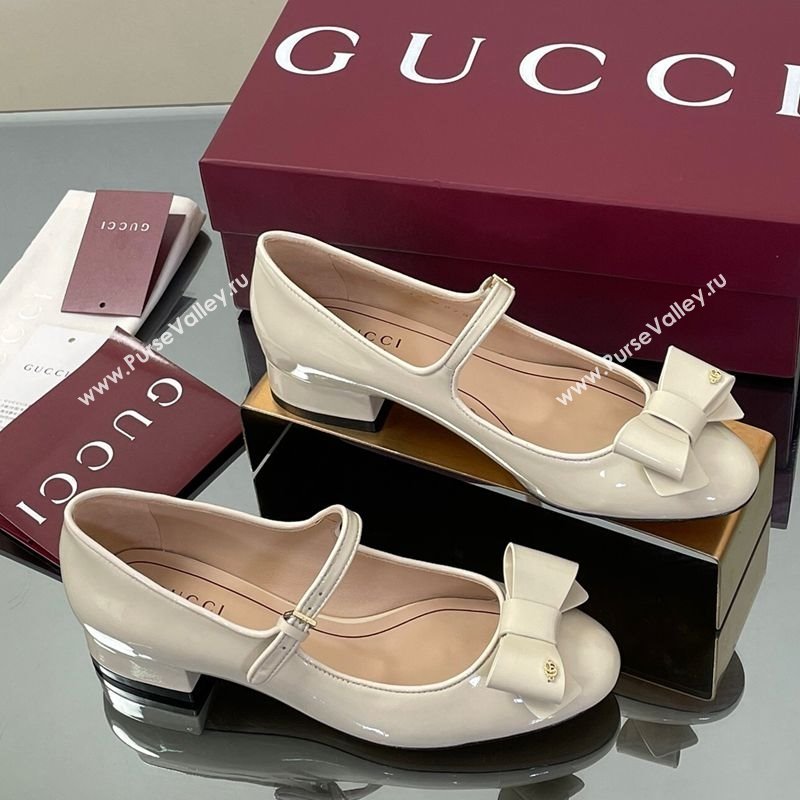 Gucci Bow Mary Jane Ballet Flats in Patent Leather White 2025 835748 (MD-250828029)