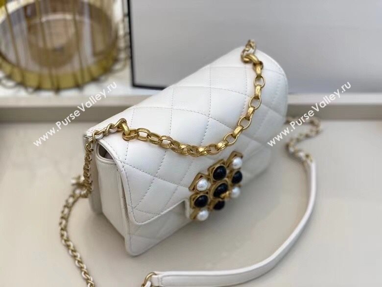 Chanel Quilted Calfskin Flap Bag with Resin Stone Charm AS1889 White 2020 TOP (SMJD-20112111)