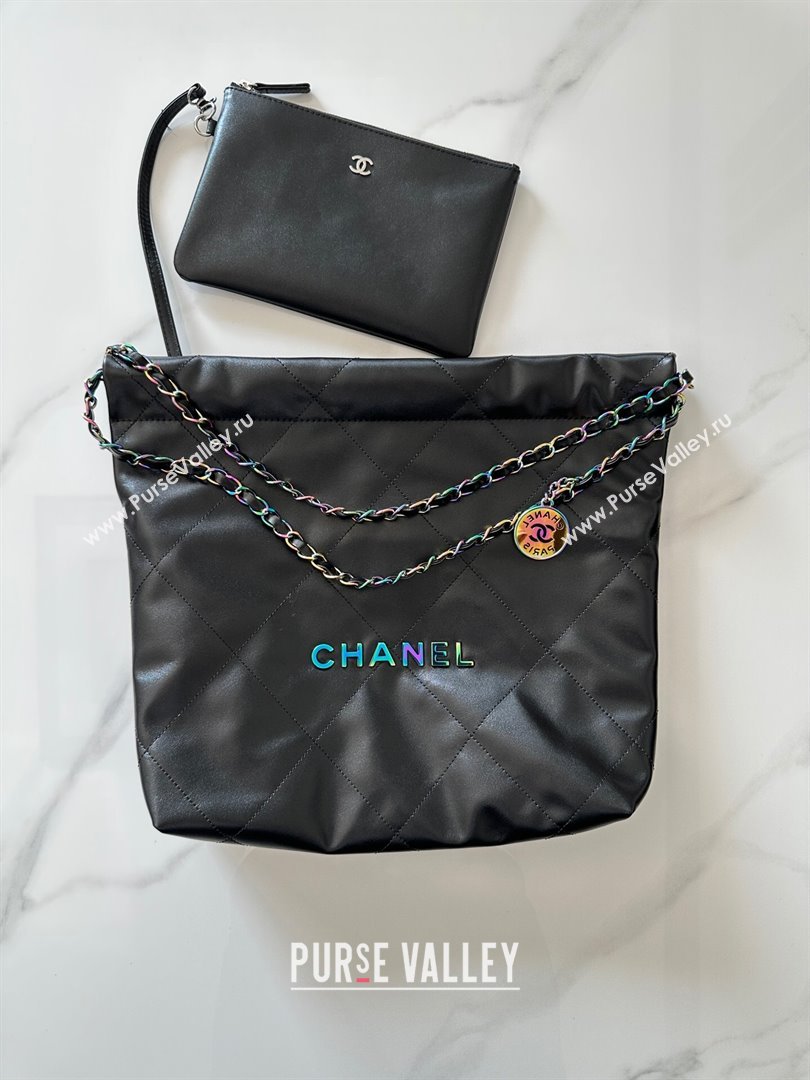 Chanel 22 Calfskin Small Shopping Bag AS3260 with Iridescent Logo Black 2024 (YEZI-24031209)