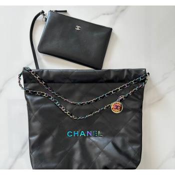 Chanel 22 Calfskin Small Shopping Bag AS3260 with Iridescent Logo Black 2024 (YEZI-24031209)