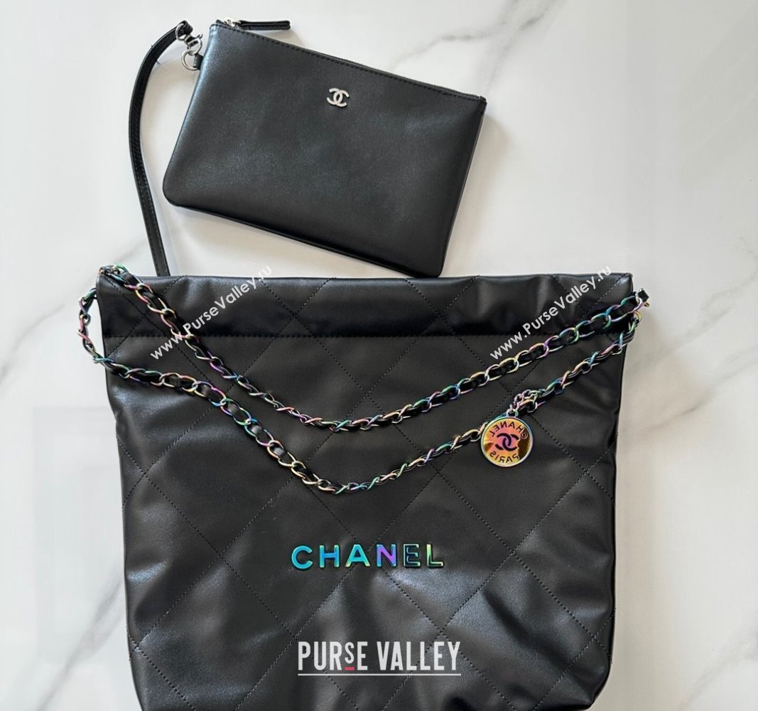 Chanel 22 Calfskin Small Shopping Bag AS3260 with Iridescent Logo Black 2024 (YEZI-24031209)