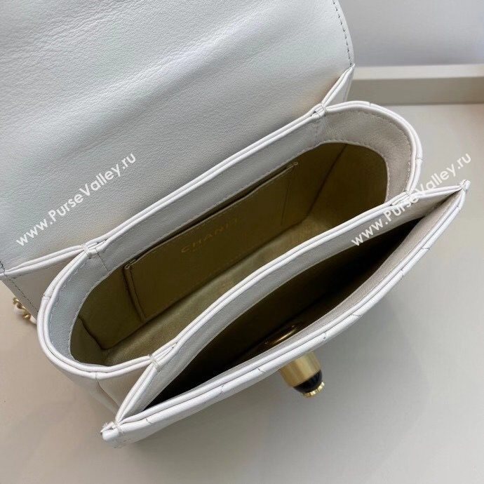 Chanel Quilted Calfskin Flap Bag with Resin Stone Charm AS1889 White 2020 TOP (SMJD-20112111)
