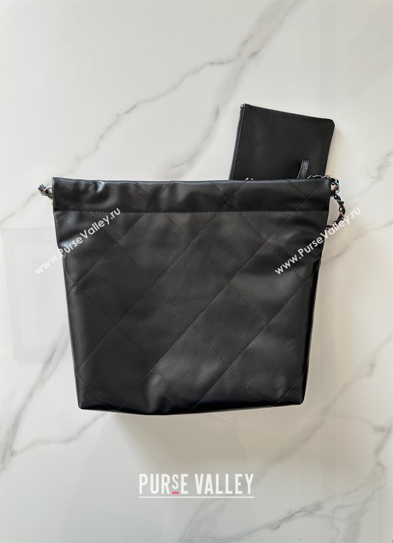 Chanel 22 Calfskin Small Shopping Bag AS3260 with Iridescent Logo Black 2024 (YEZI-24031209)