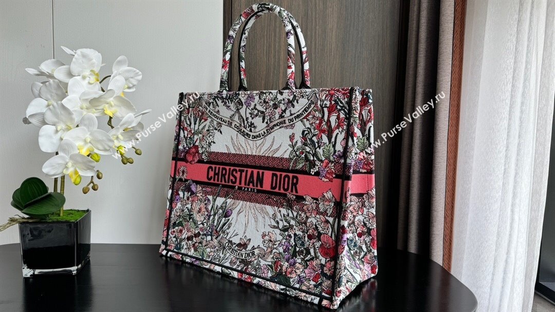 Dior Large Book Tote Bag Bag in Ecru Multicolor Dior 4 Saisons Printemps Soleil Pink 2024 (DMZ-24062813)