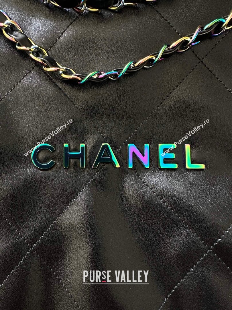 Chanel 22 Calfskin Small Shopping Bag AS3260 with Iridescent Logo Black 2024 (YEZI-24031209)
