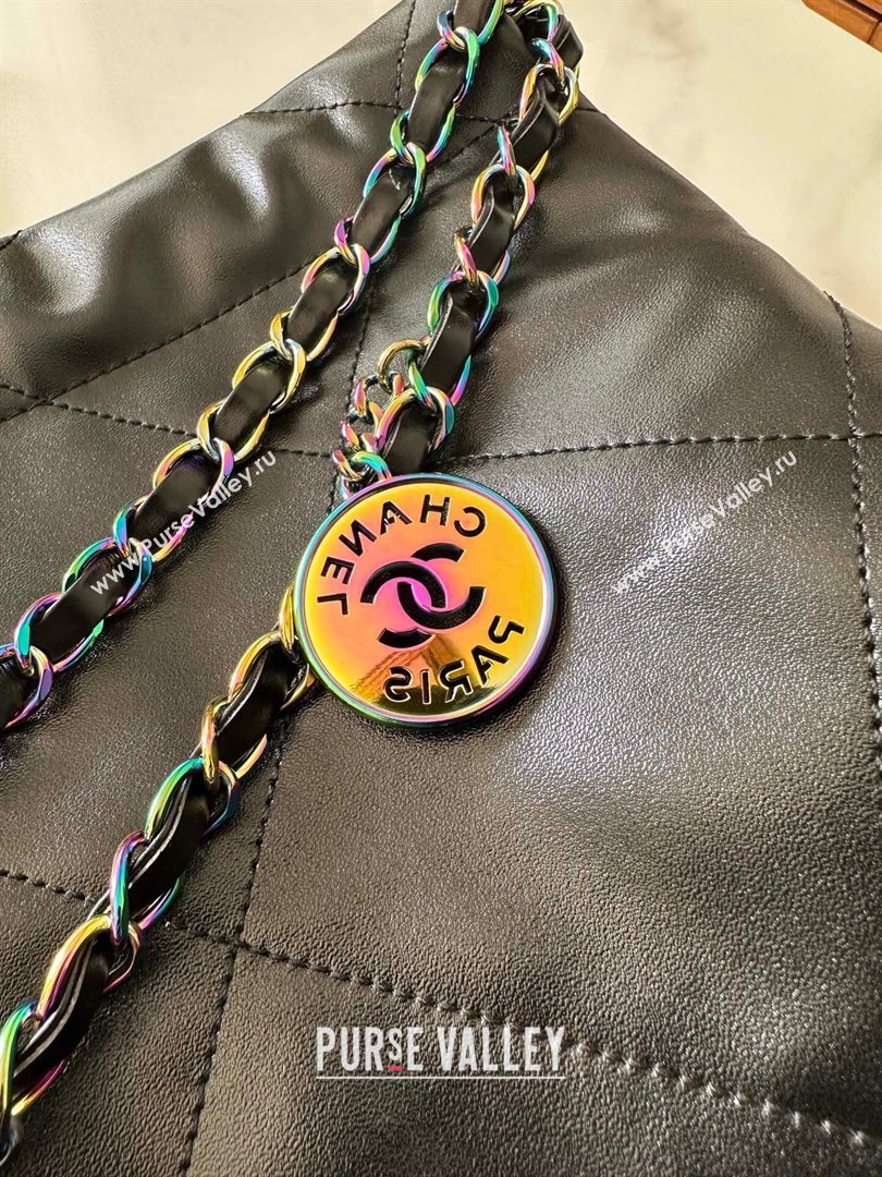 Chanel 22 Calfskin Small Shopping Bag AS3260 with Iridescent Logo Black 2024 (YEZI-24031209)